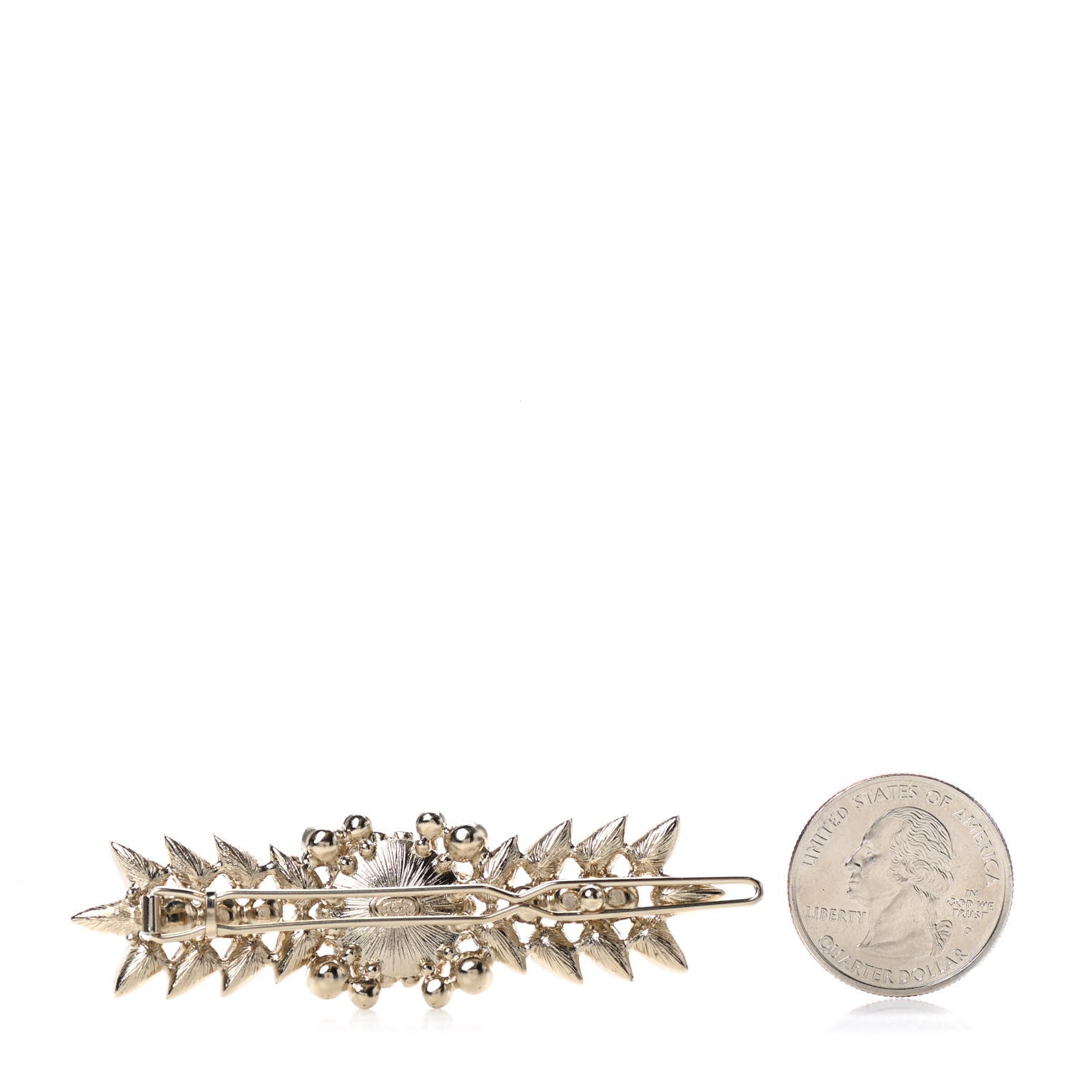 Chanel Metal Crystal Pearl CC Hair Clip Barrette Gold Black 2 of 3