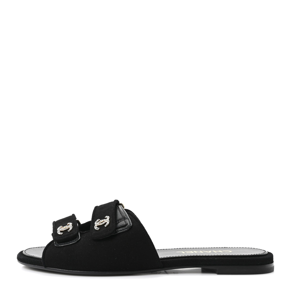 Suede Kidskin Velcro Crystal CC Mules 39 Black
