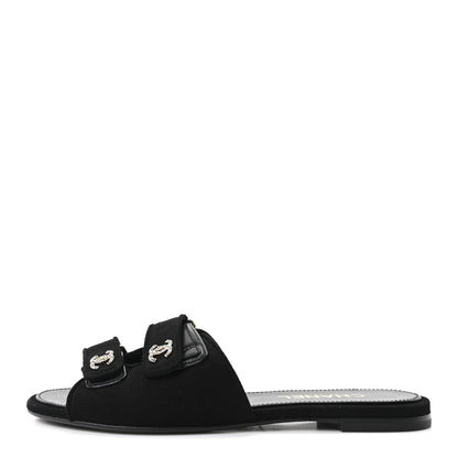 Chanel Suede Kidskin Velcro Crystal CC Mules 39 Black 1 of 9