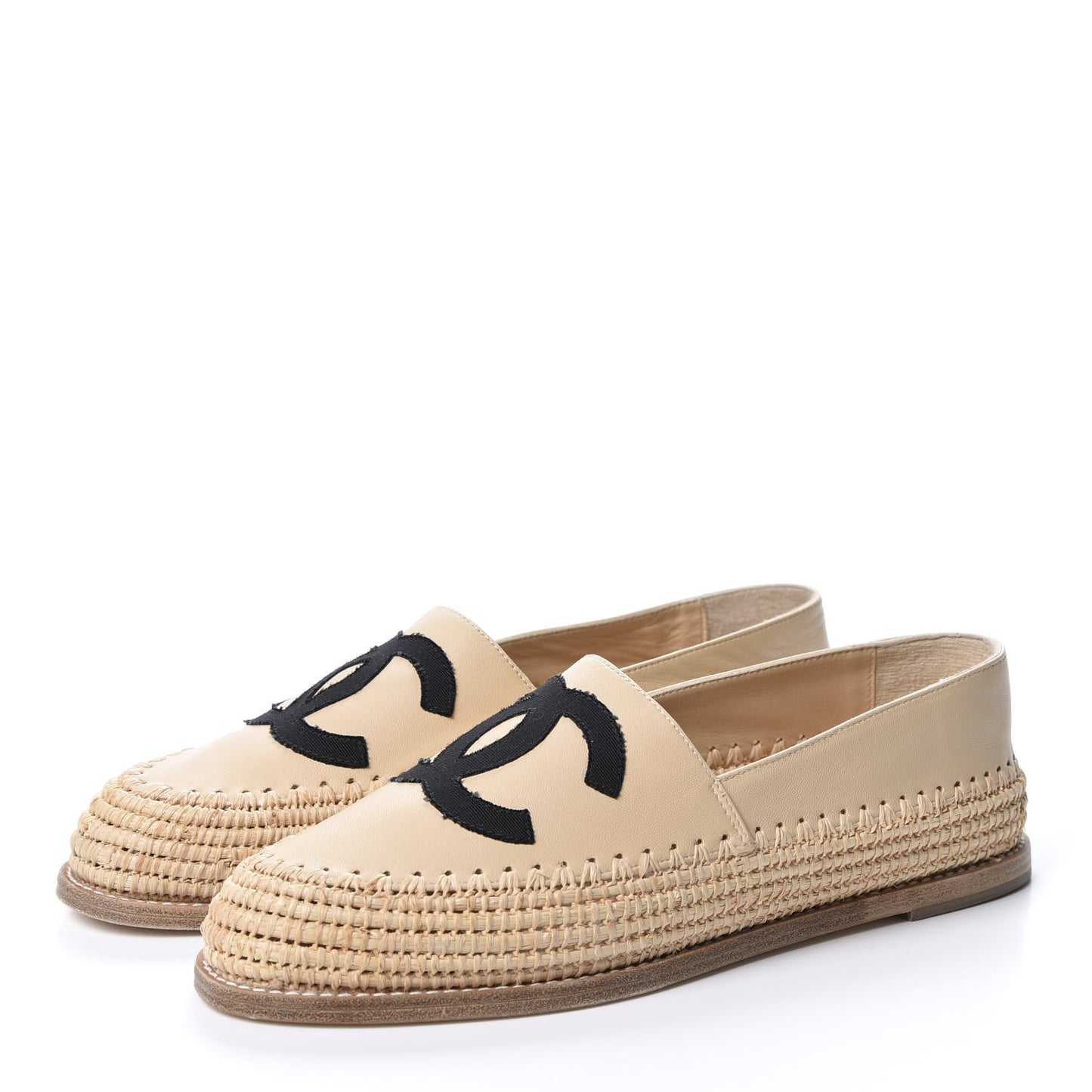 Lambskin Grosgrain CC Espadrilles 38 Beige Black