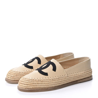 Chanel Lambskin Grosgrain CC Espadrilles 38 Beige Black 4 of 11