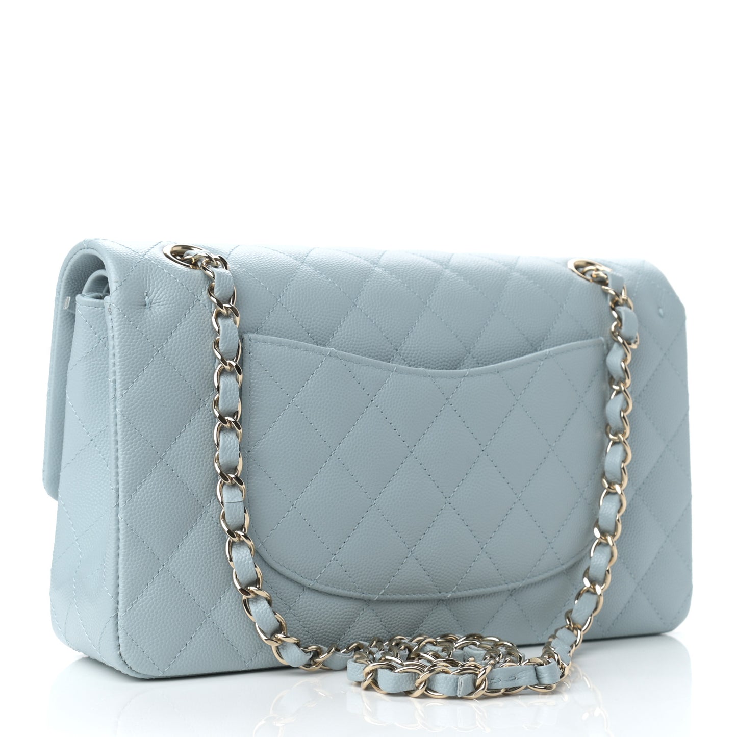 Caviar Quilted Medium Double Flap Light Blue