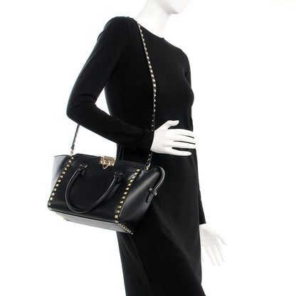 Valentino Garavani Vitello Small Rockstud Double Handle Tote Black 2 of 9