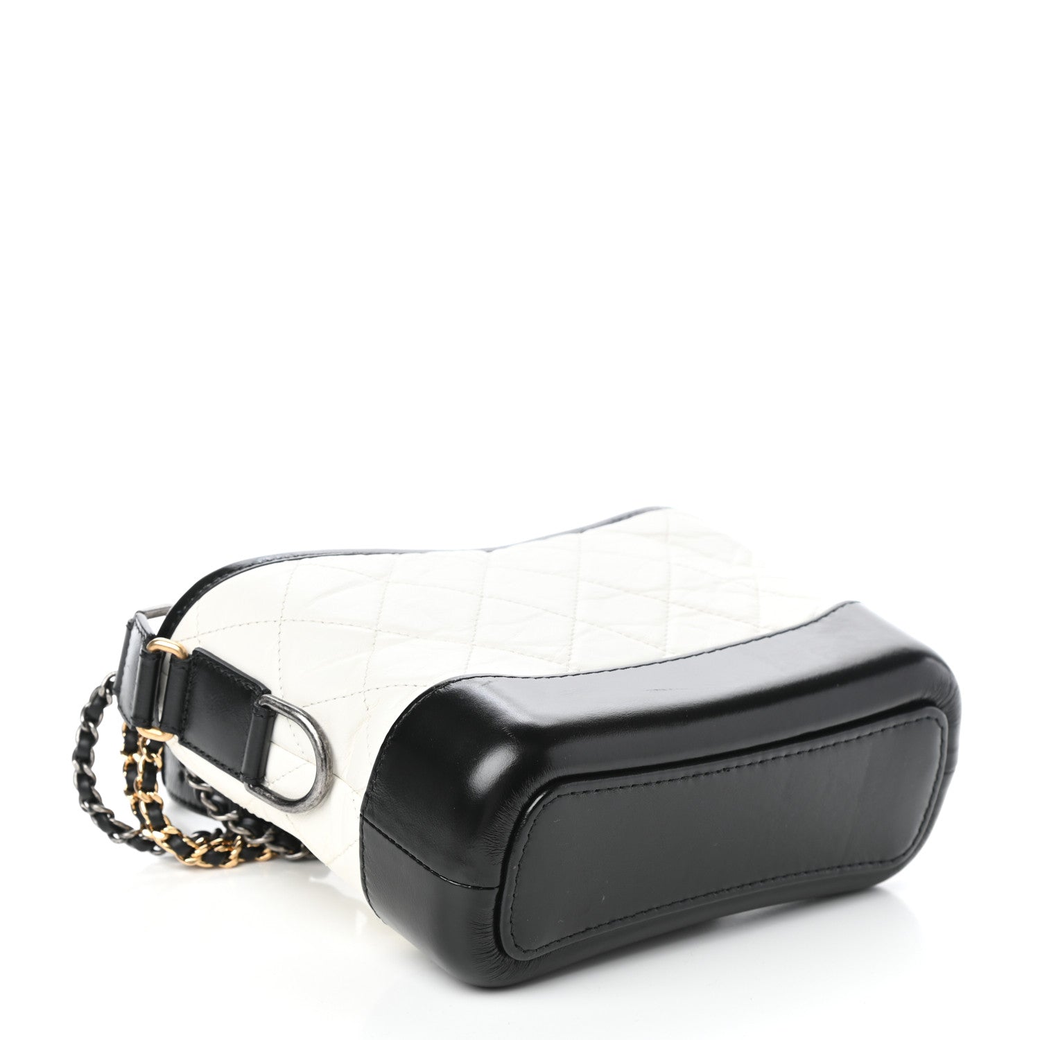 Chanel Aged Calfskin Quilted Small Gabrielle Hobo Black White 4 of 10