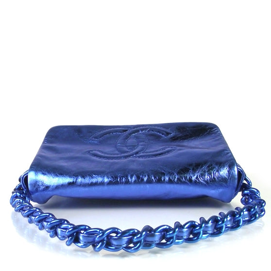 Leather Modern Chain Flap Bag Metallic Blue