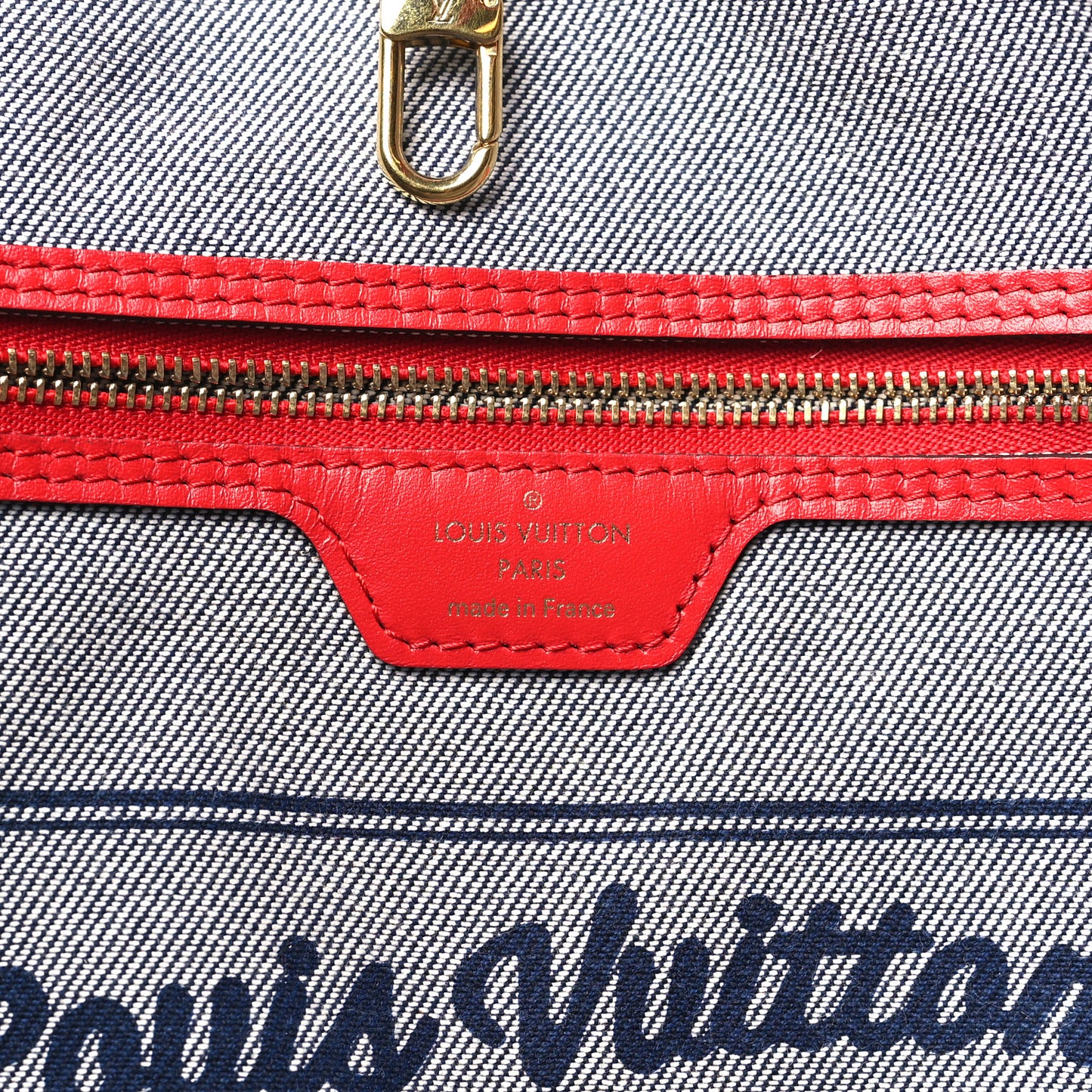 Denim Damier Monogram Patchwork Neverfull Blue Rouge