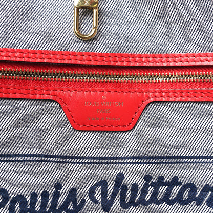 Louis Vuitton Denim Damier Monogram Patchwork Neverfull Blue Rouge 6 of 9