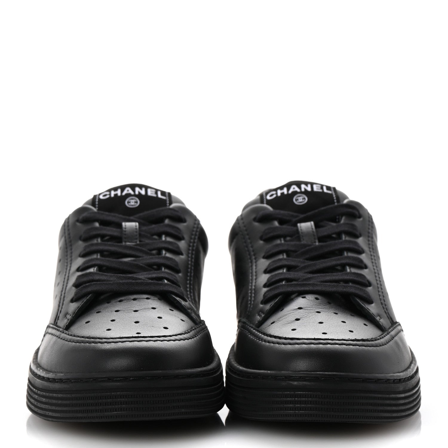 Chanel Calfskin Womens Logo Sneakers 38.5 Black 3 of 10