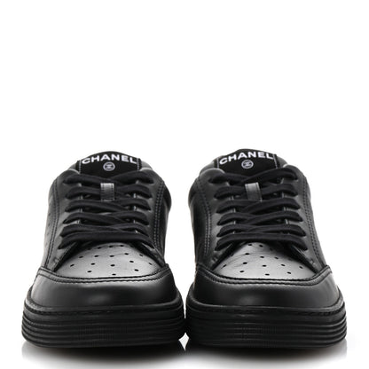 Chanel Calfskin Womens Logo Sneakers 38.5 Black 3 of 10