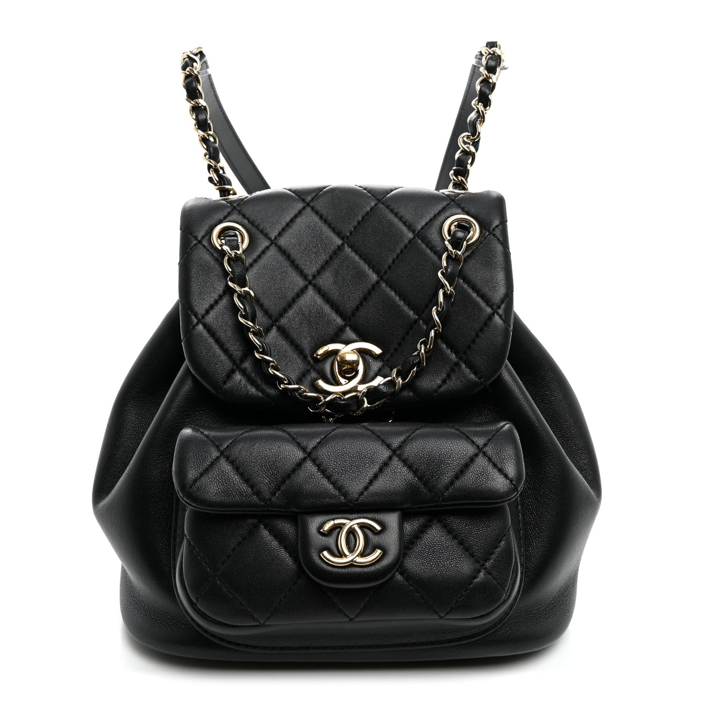Lambskin Quilted Small Duma Drawstring Backpack Black