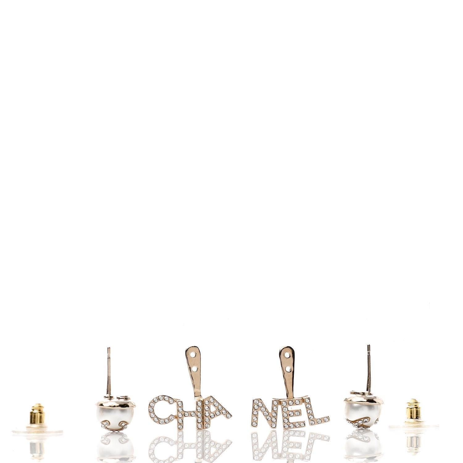 Chanel Pearl Crystal Logo Earrings Gold Pearly White 3 of 5