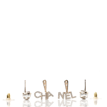 Chanel Pearl Crystal Logo Earrings Gold Pearly White 3 of 5