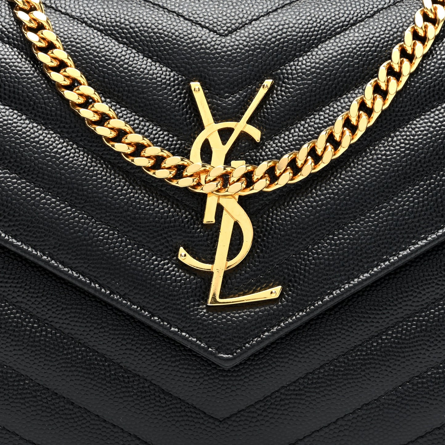 Grain De Poudre Matelasse Chevron Monogram Chain Wallet Black