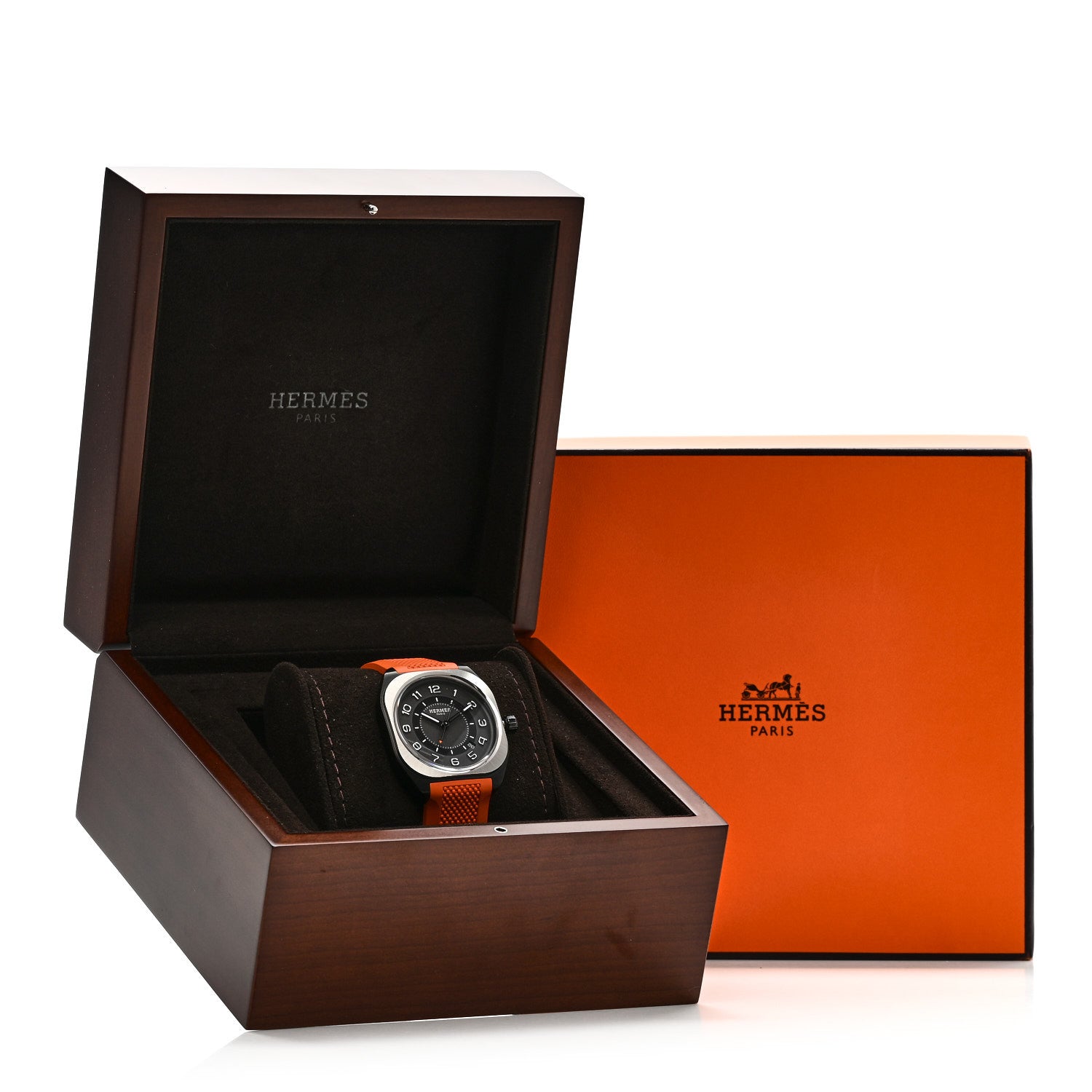 Hermes DLC Coated Titanium Rubber 39mm H08 Automatic Watch Orange
