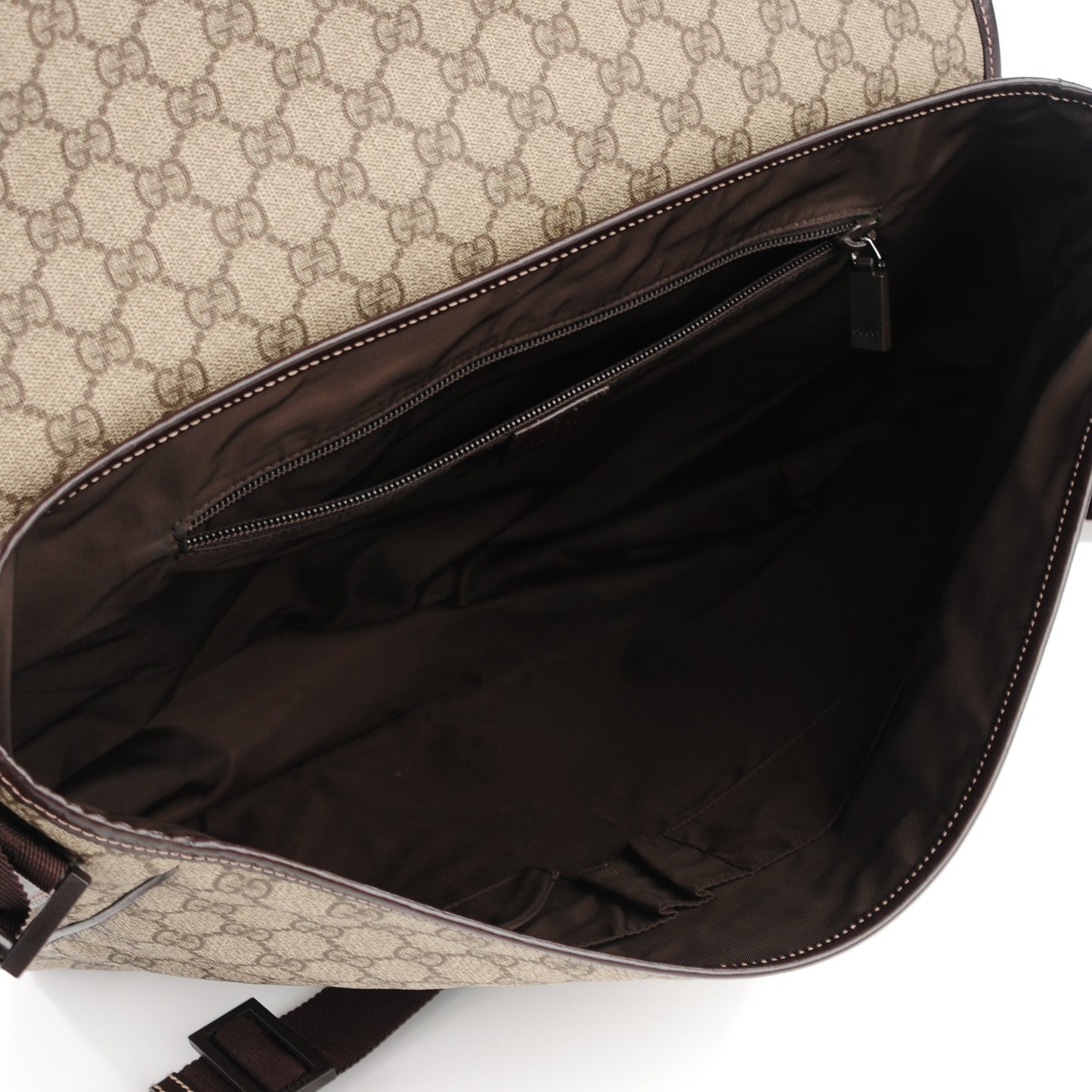 GG Plus Monogram Large Interlocking G Flap Messenger Bag Beige Dark Brown