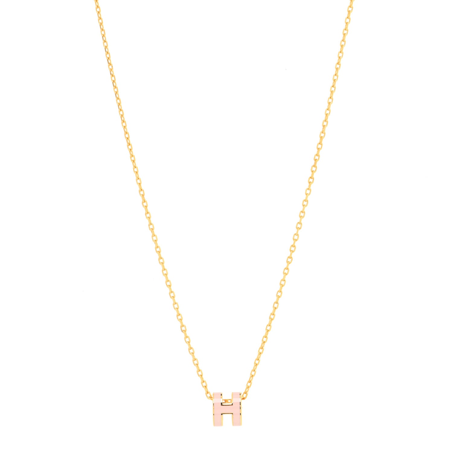 Hermes Lacquered Gold Mini Pop H Pendant Necklace Rose Dragee 1 of 3