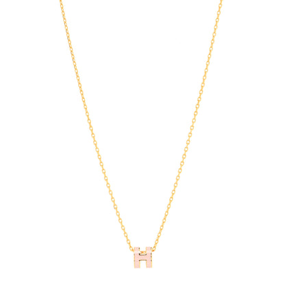 Hermes Lacquered Gold Mini Pop H Pendant Necklace Rose Dragee 1 of 3
