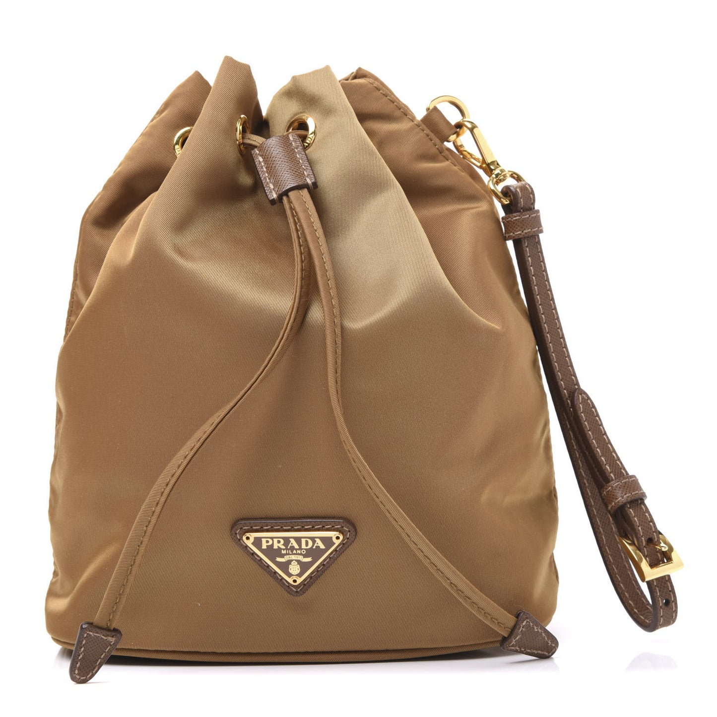 Saffiano Tessuto Nylon Bucket Wristlet Tabacco