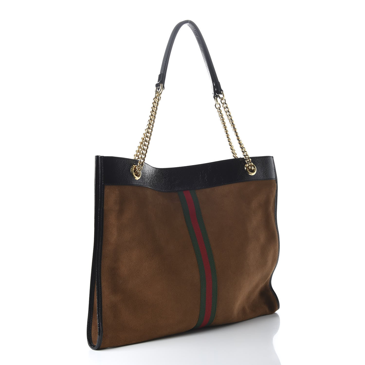 Gucci Suede Patent Large Rajah Chain Tote Nocciola Black 3 of 10