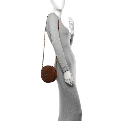 Saint Laurent Suede Calfskin Quilted Monogram Round Crossbody Bag Vintage Cork 2 of 9