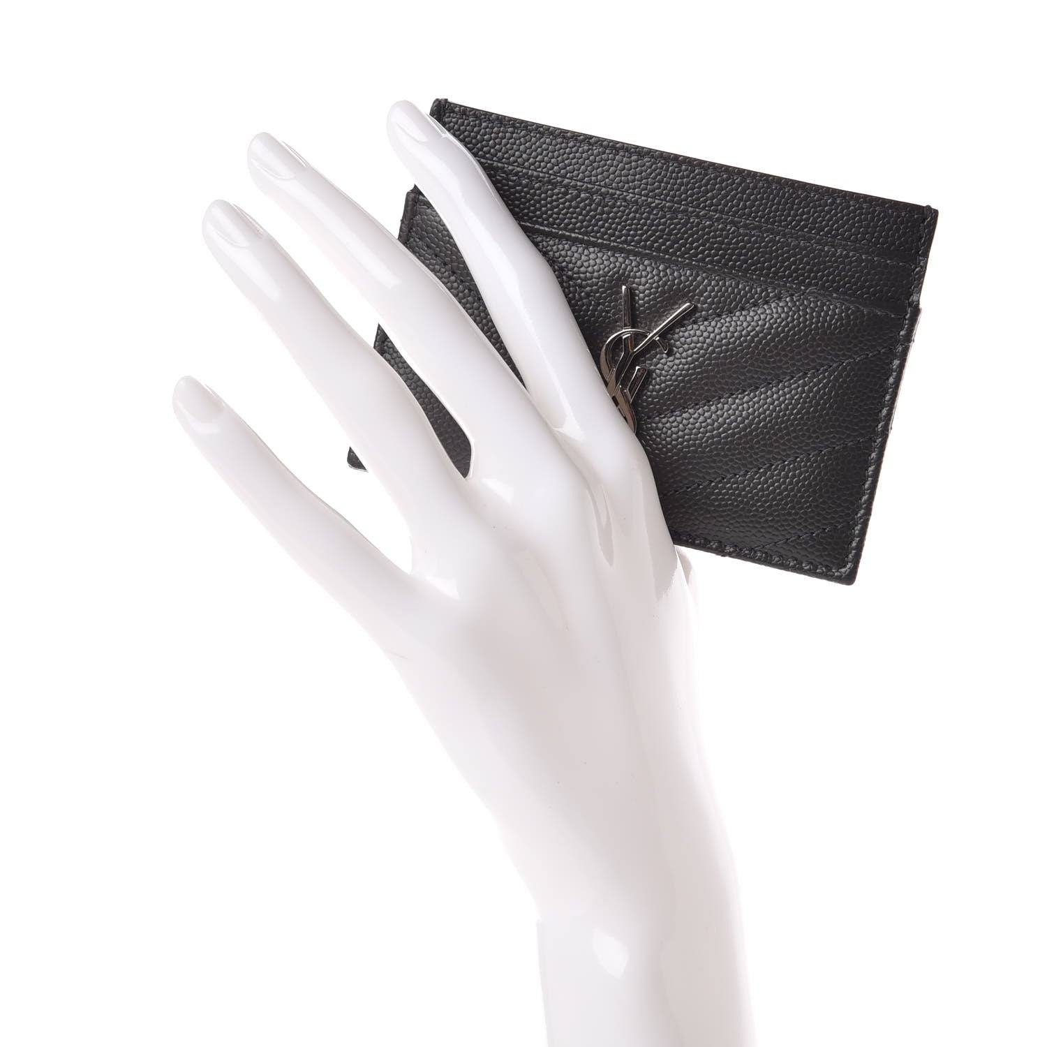 Saint Laurent Grain De Poudre Matelasse Chevron Monogram Credit Card Case Coal 2 of 7