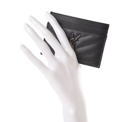 Saint Laurent Grain De Poudre Matelasse Chevron Monogram Credit Card Case Coal 2 of 7