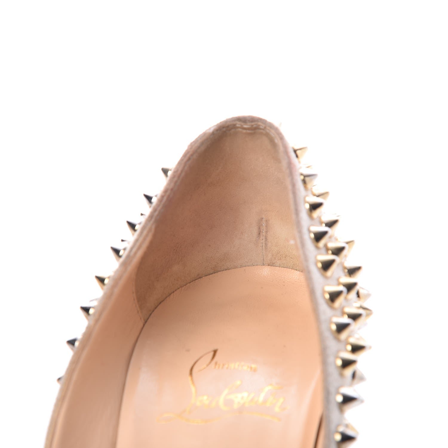 Christian Louboutin Veau Velours Patent Lady Peep Spikes 150 Pumps 36 Stone 8 of 14