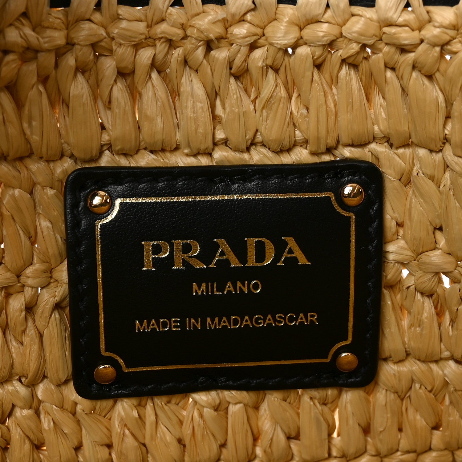 Prada Yarn Raffia Effect Calfskin Crochet Embroidered Medium Logo Tote Tan Black 6 of 9