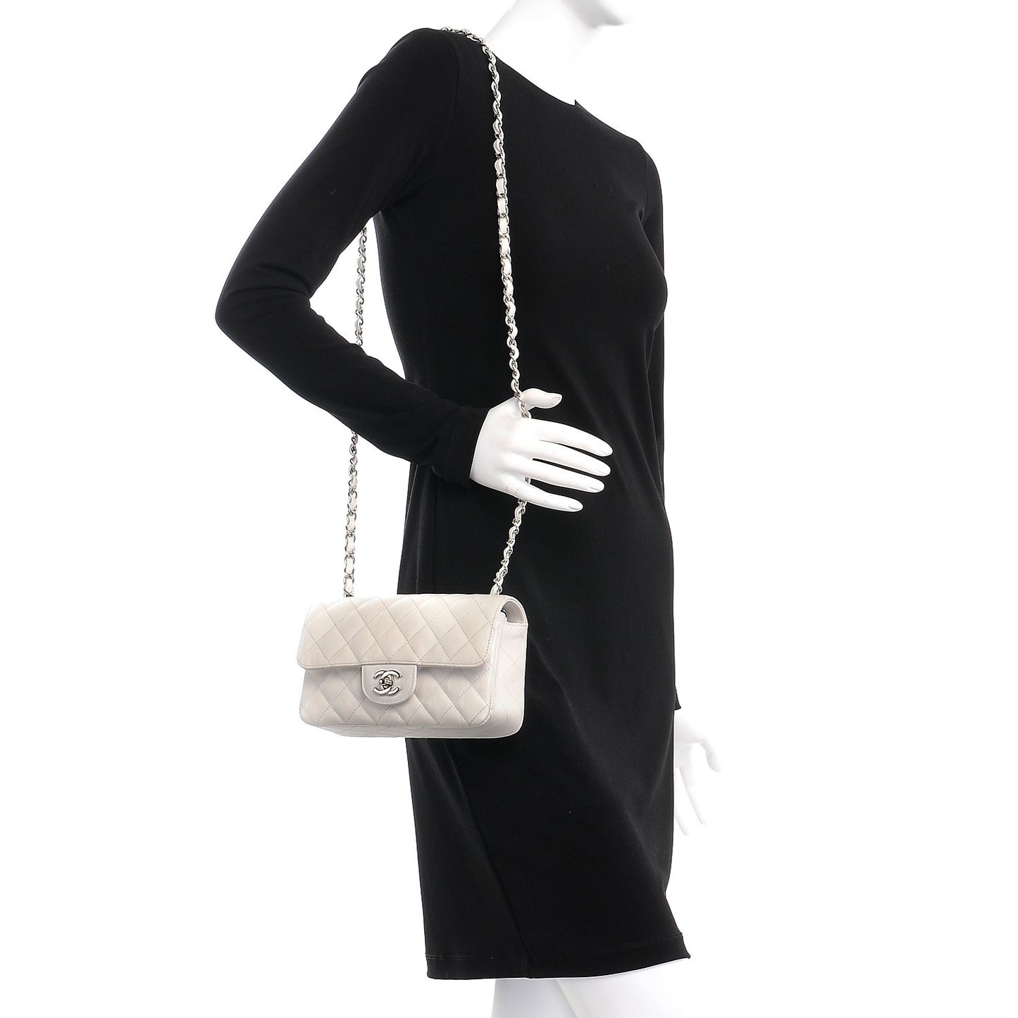 Calfskin Quilted Mini Rectangular Flap White