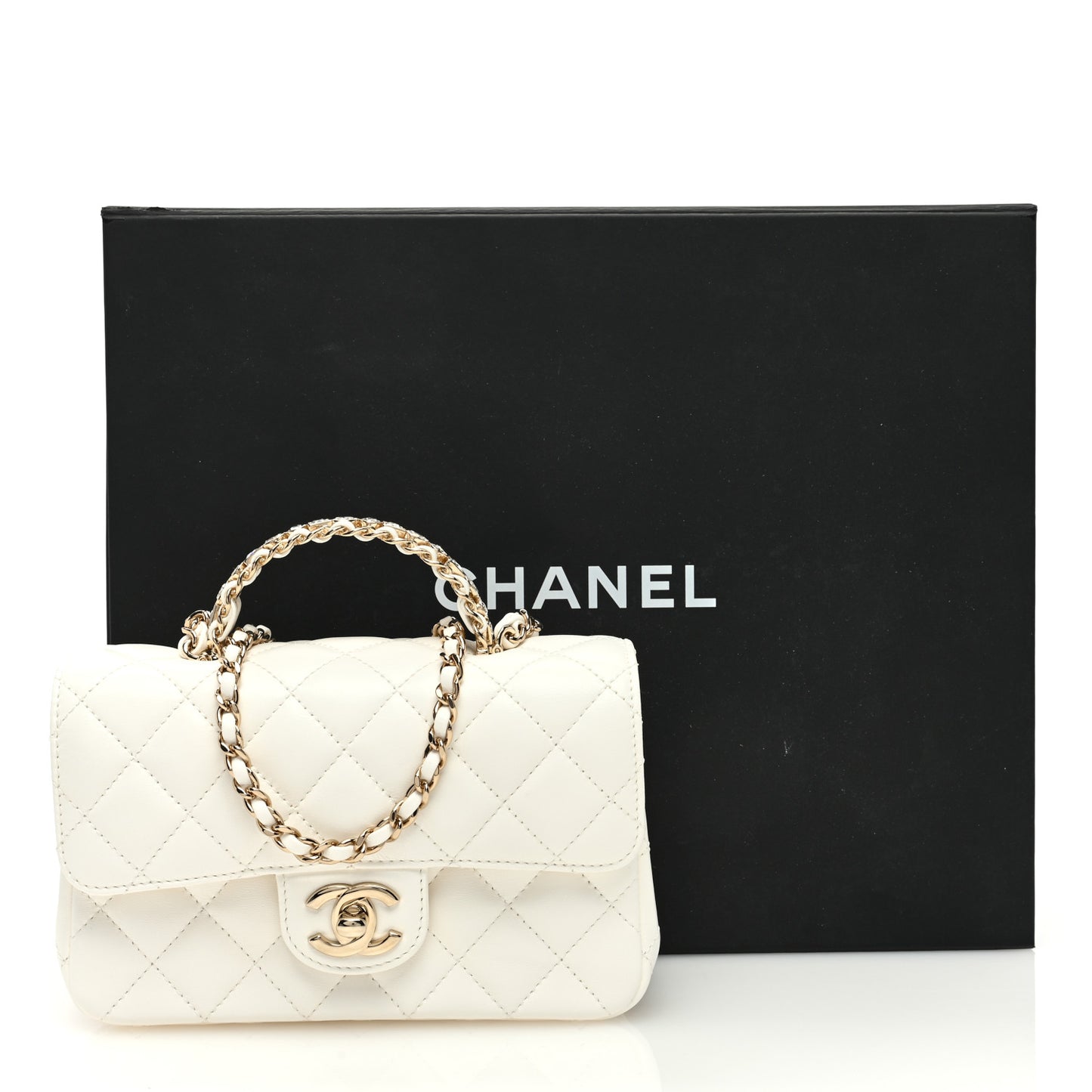 Lambskin Quilted Mini Crystal Top Handle Rectangular Flap White