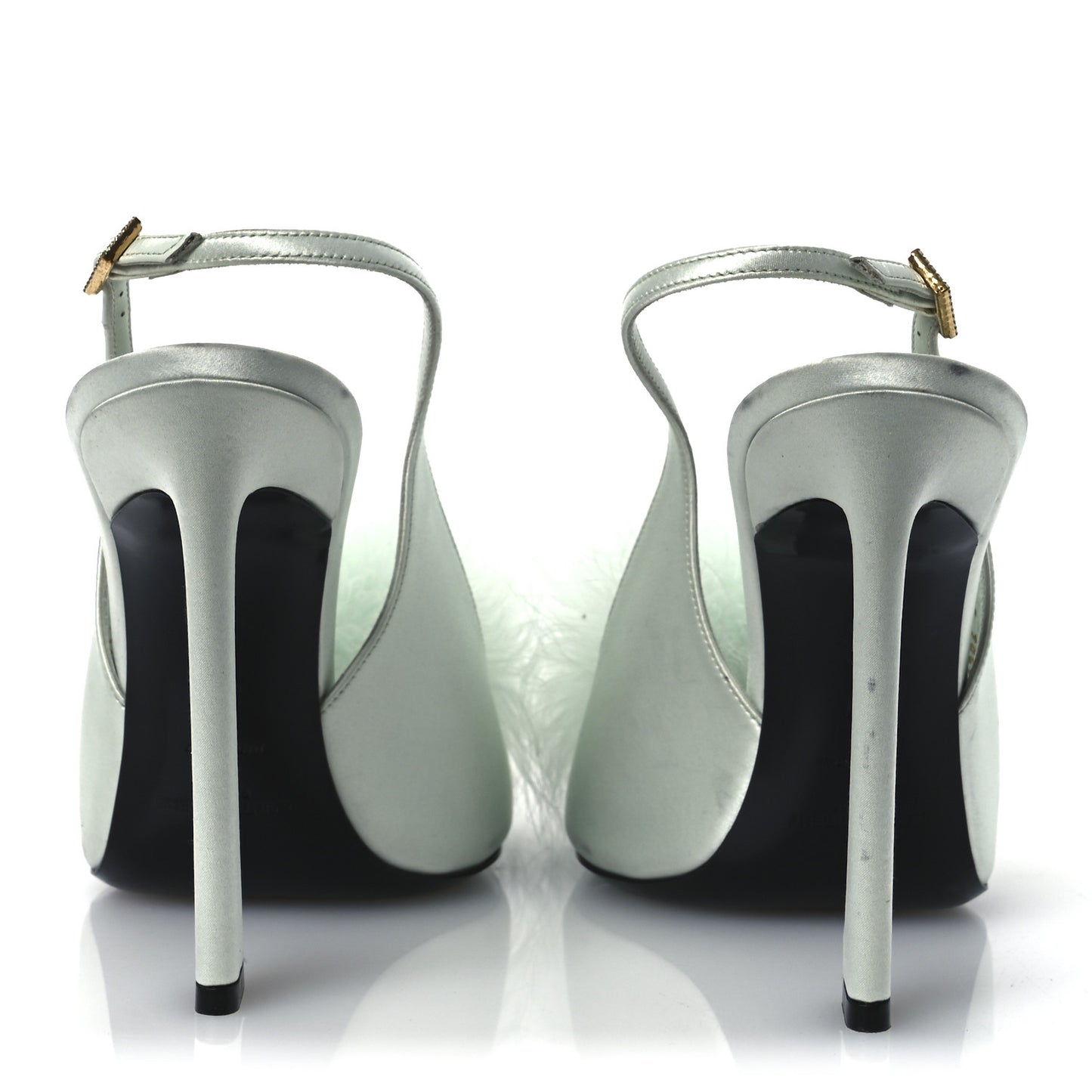 Crepe Satin Blanco Feathered Sandals 39 Slight Green