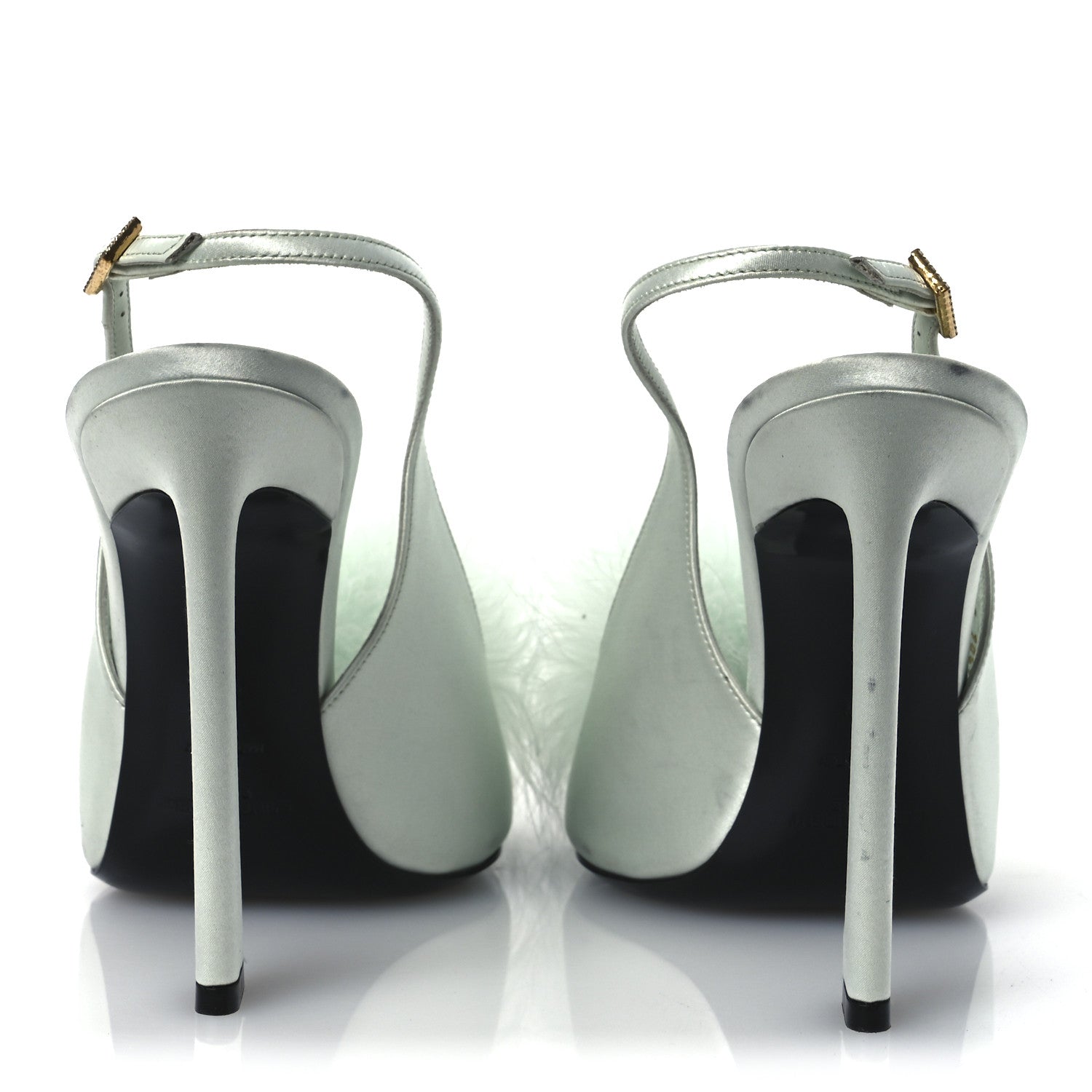 Saint Laurent Crepe Satin Blanco Feathered Sandals 39 Slight Green 6 of 15
