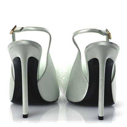 Saint Laurent Crepe Satin Blanco Feathered Sandals 39 Slight Green 6 of 15