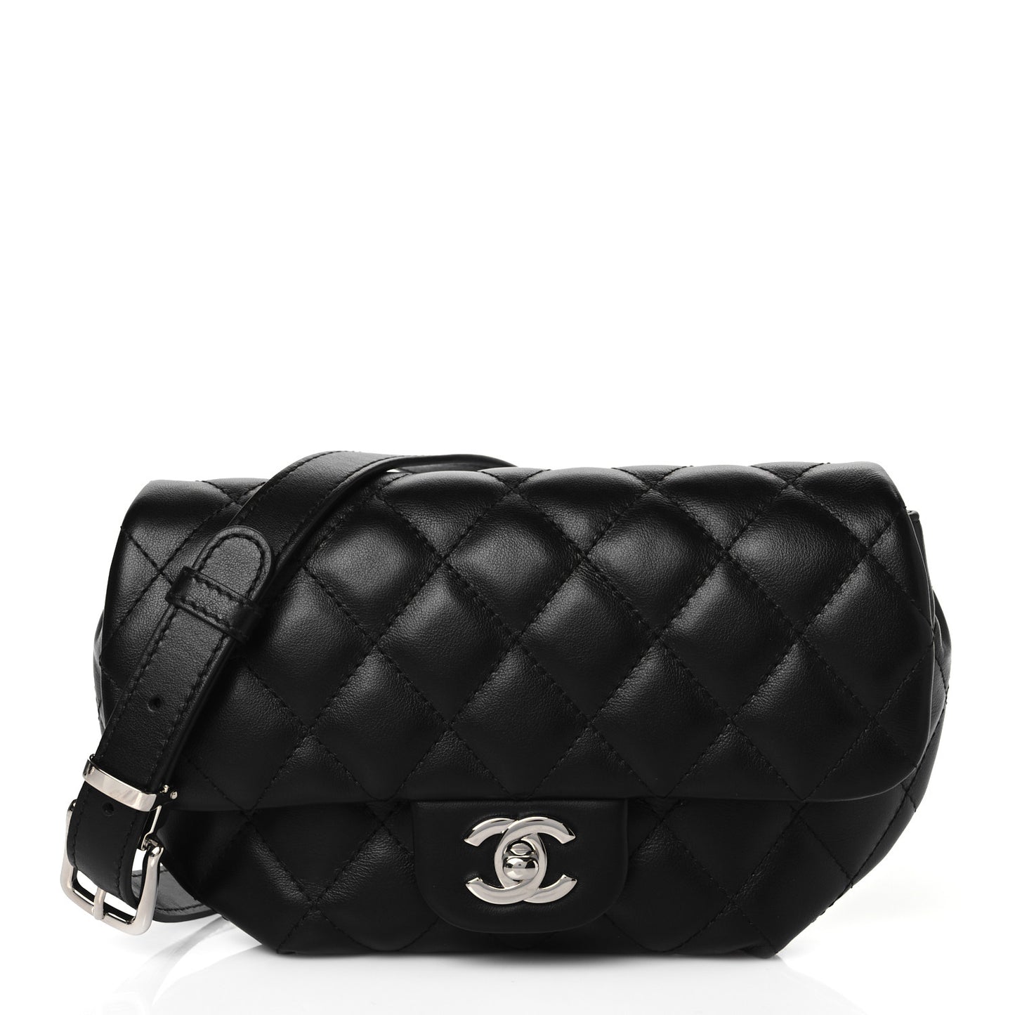 Calfskin Quilted CC Uniform Flap Belt Bag Black