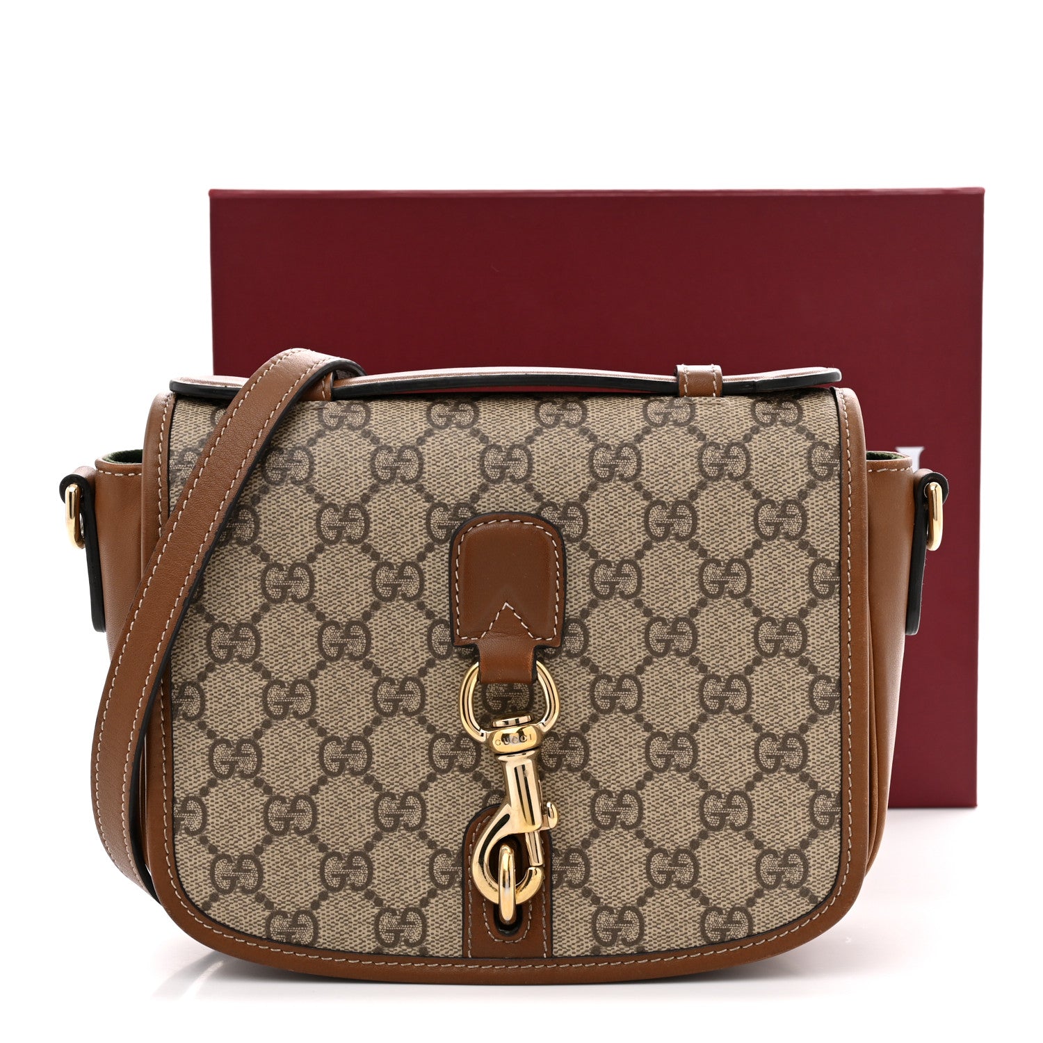 Gucci GG Supreme Monogram Textured Calfskin Emblem Mini Shoulder Bag Beige Dark Brown 13 of 13