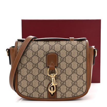 Gucci GG Supreme Monogram Textured Calfskin Emblem Mini Shoulder Bag Beige Dark Brown 13 of 13