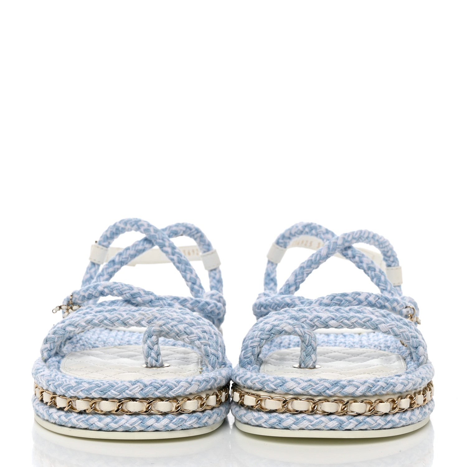 Chanel Lambskin Cord Chain CC Sandals 38 Blue White 2 of 10