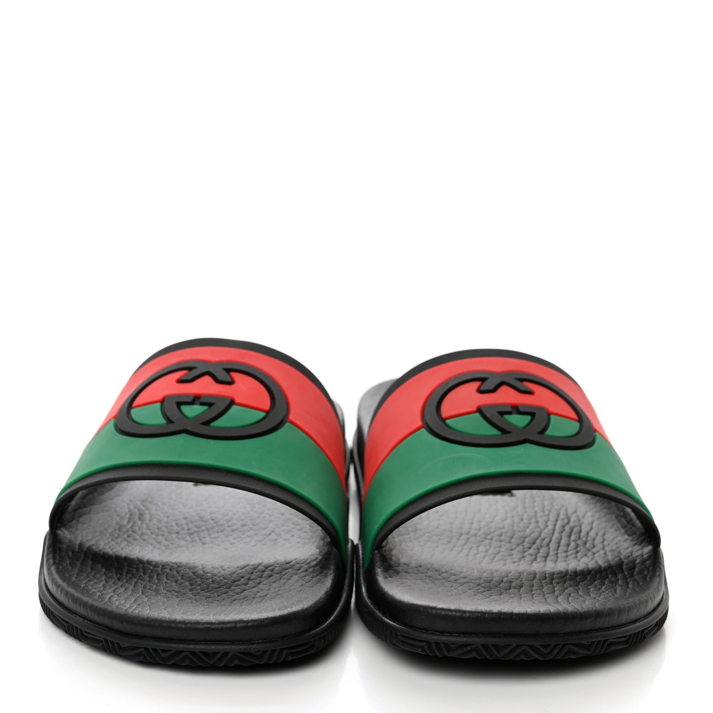 Rubber Web Womens Interlocking G Slide Sandals 40 Black Green Red