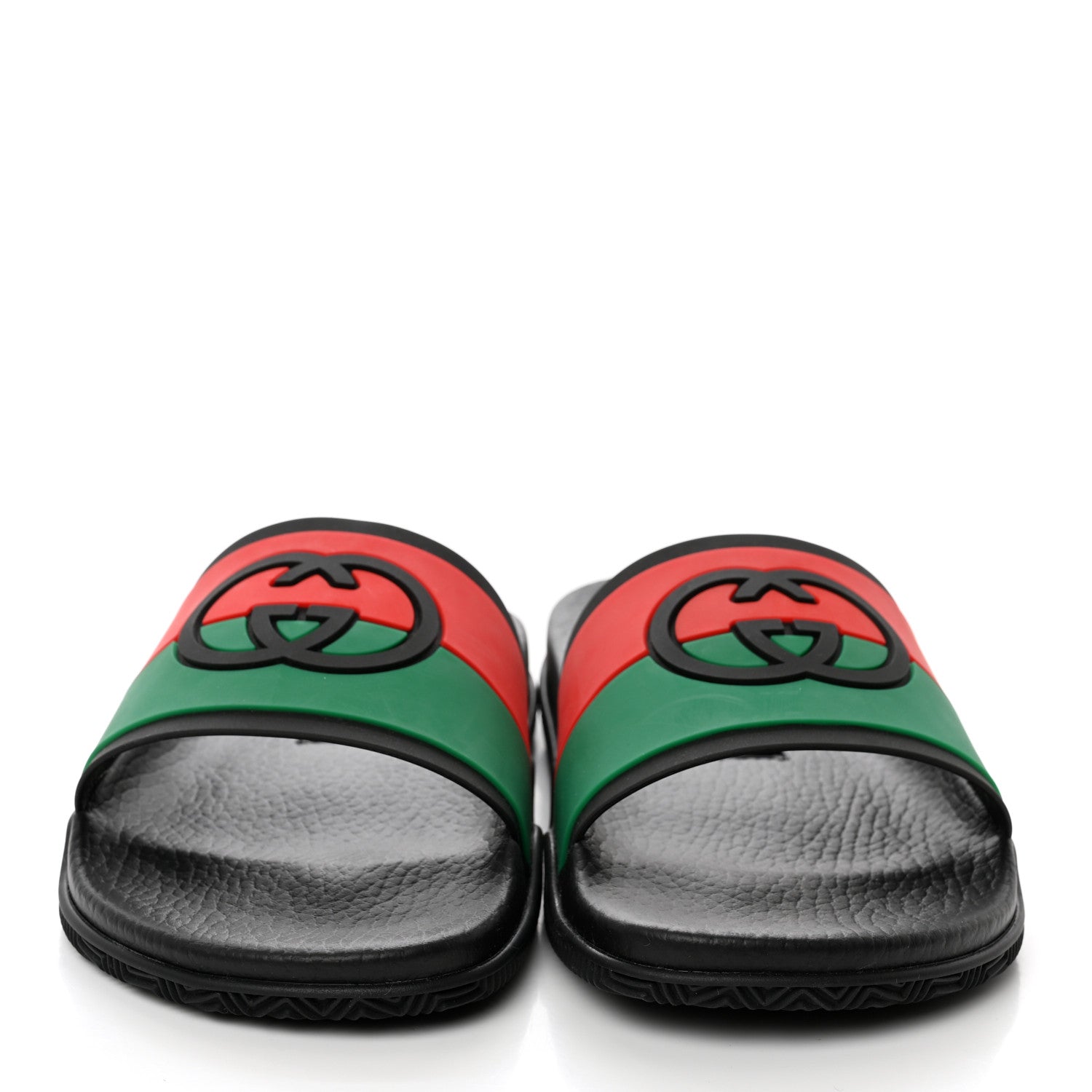 Gucci Rubber Web Womens Interlocking G Slide Sandals 40 Black Green Red 2 of 9