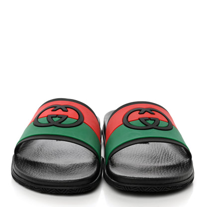 Gucci Rubber Web Womens Interlocking G Slide Sandals 40 Black Green Red 2 of 9