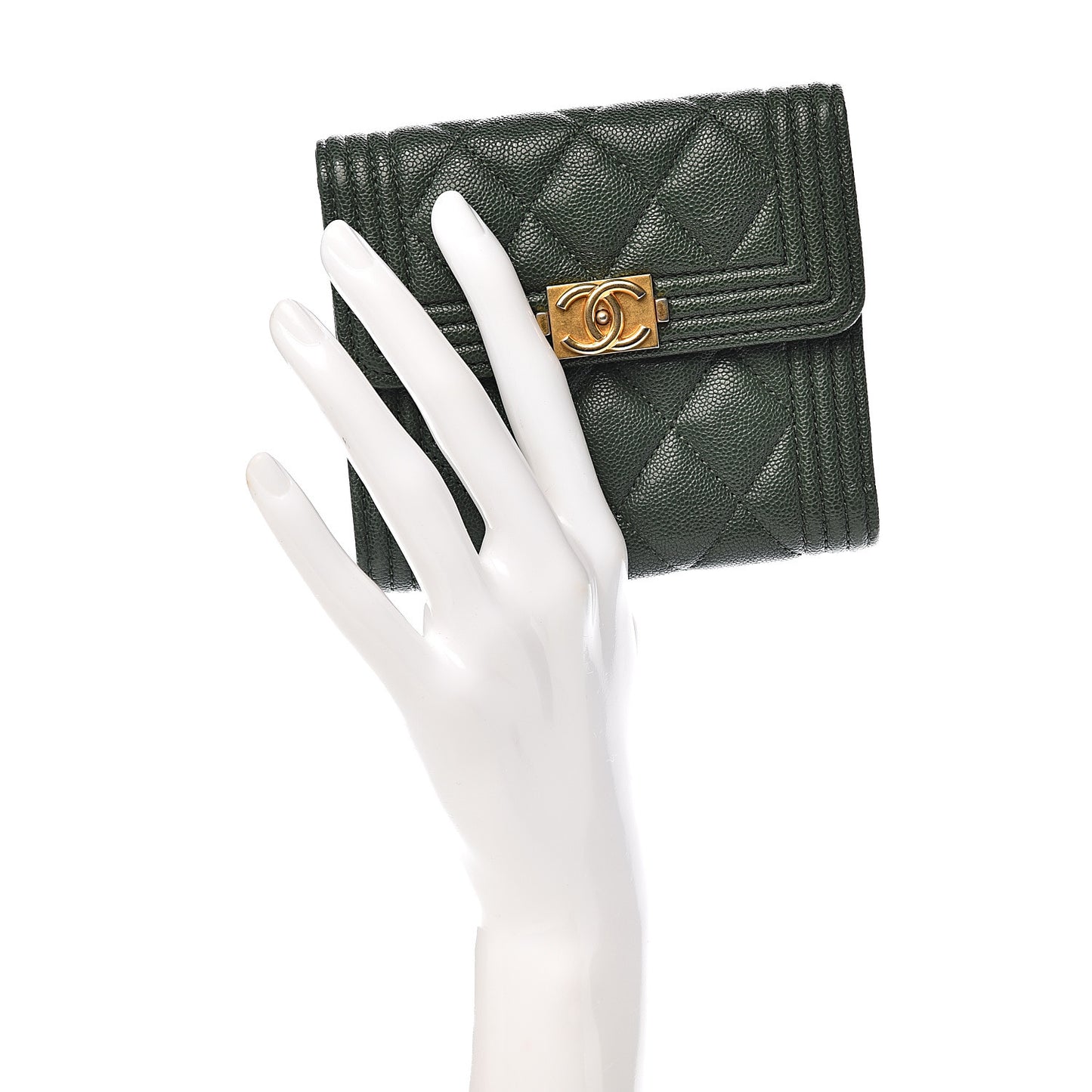 Caviar Quilted Compact Boy Wallet Green