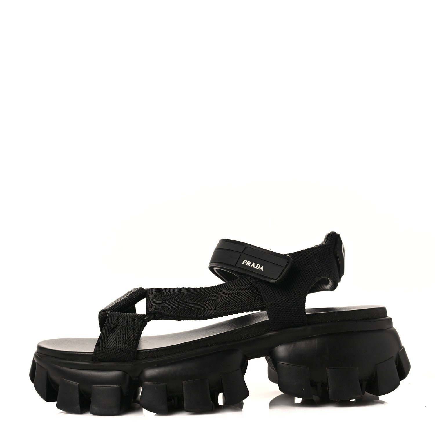 Prada Rubber Nylon Velcro Womens Cloudbust Thunder 50mm Sandals 38.5 Black 1 of 9