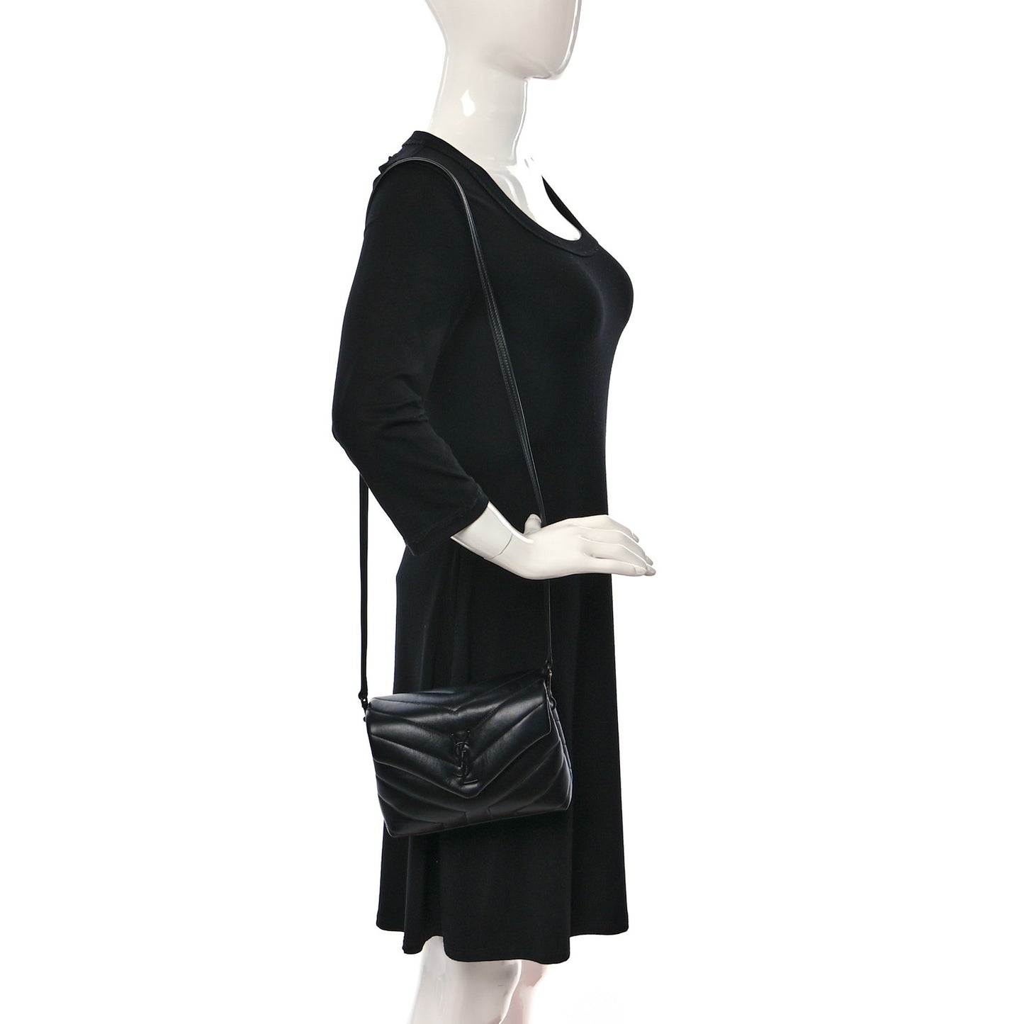 Calfskin Y Quilted Monogram Monochrome Toy Loulou Crossbody Bag Black