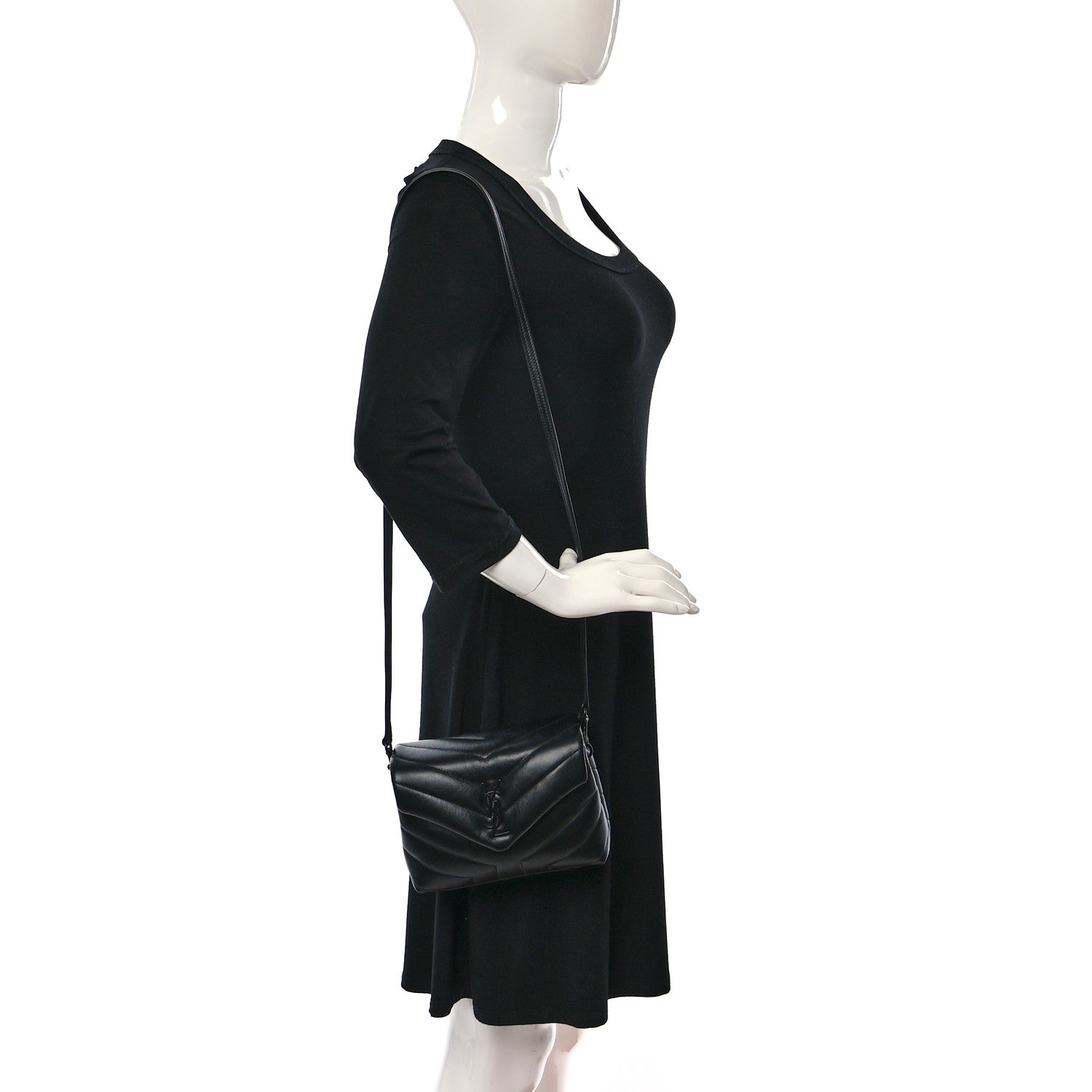 Saint Laurent Calfskin Y Quilted Monogram Monochrome Toy Loulou Crossbody Bag Black 2 of 11