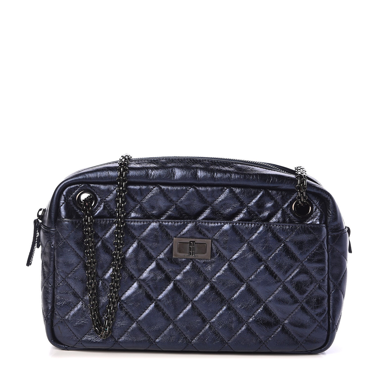 Chanel Metallic Aged Calfskin Quilted Medium Reissue Camera Case Bag Blue 1 of 9