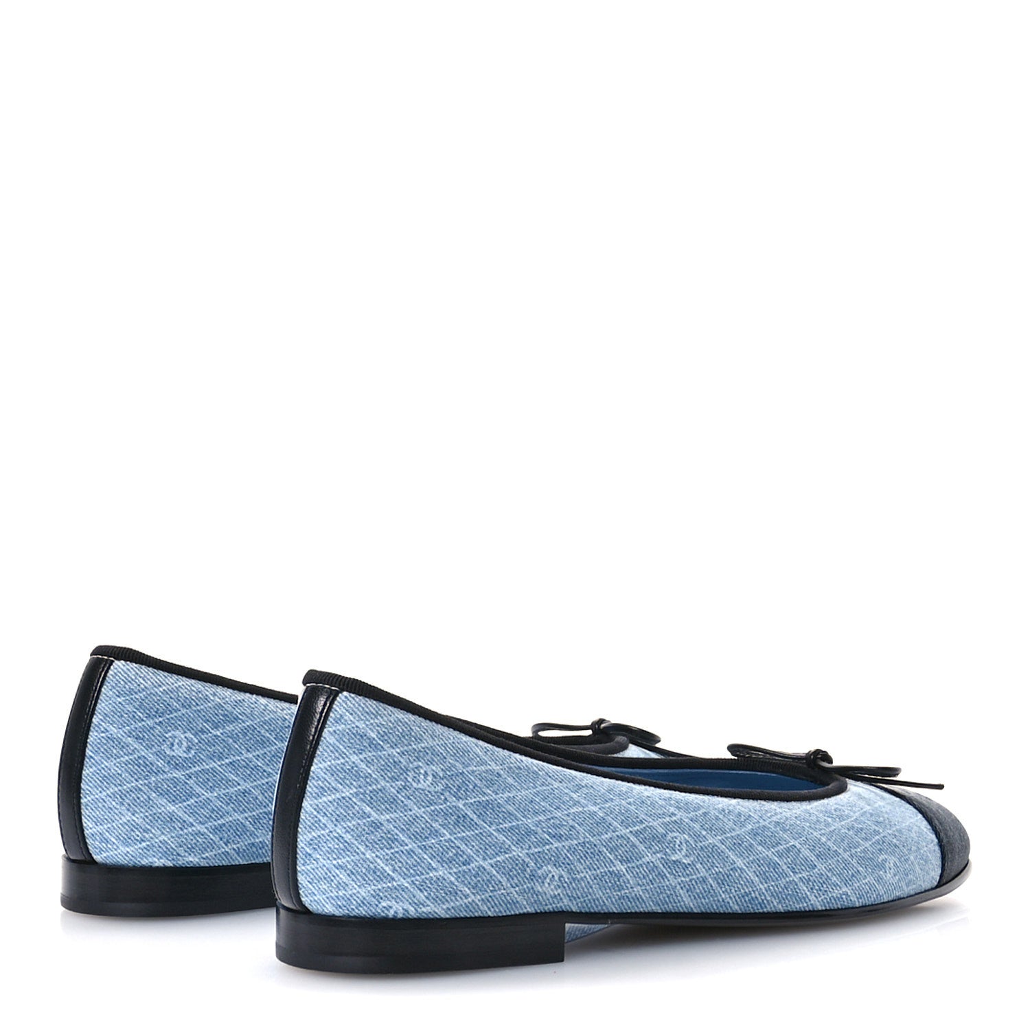 Chanel Denim Printed Quilt CC Cap Toe Ballerina Flats 39 Light Blue Dark Grey 5 of 9