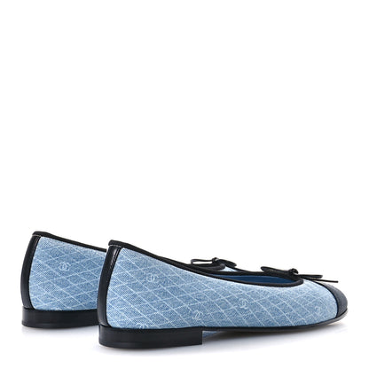 Chanel Denim Printed Quilt CC Cap Toe Ballerina Flats 39 Light Blue Dark Grey 5 of 9