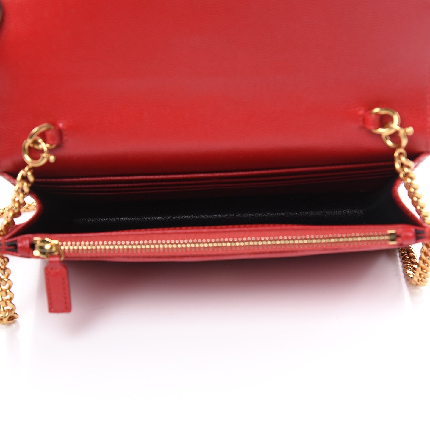 Grain De Poudre Matelasse Chevron Monogram Envelope Chain Wallet New Red