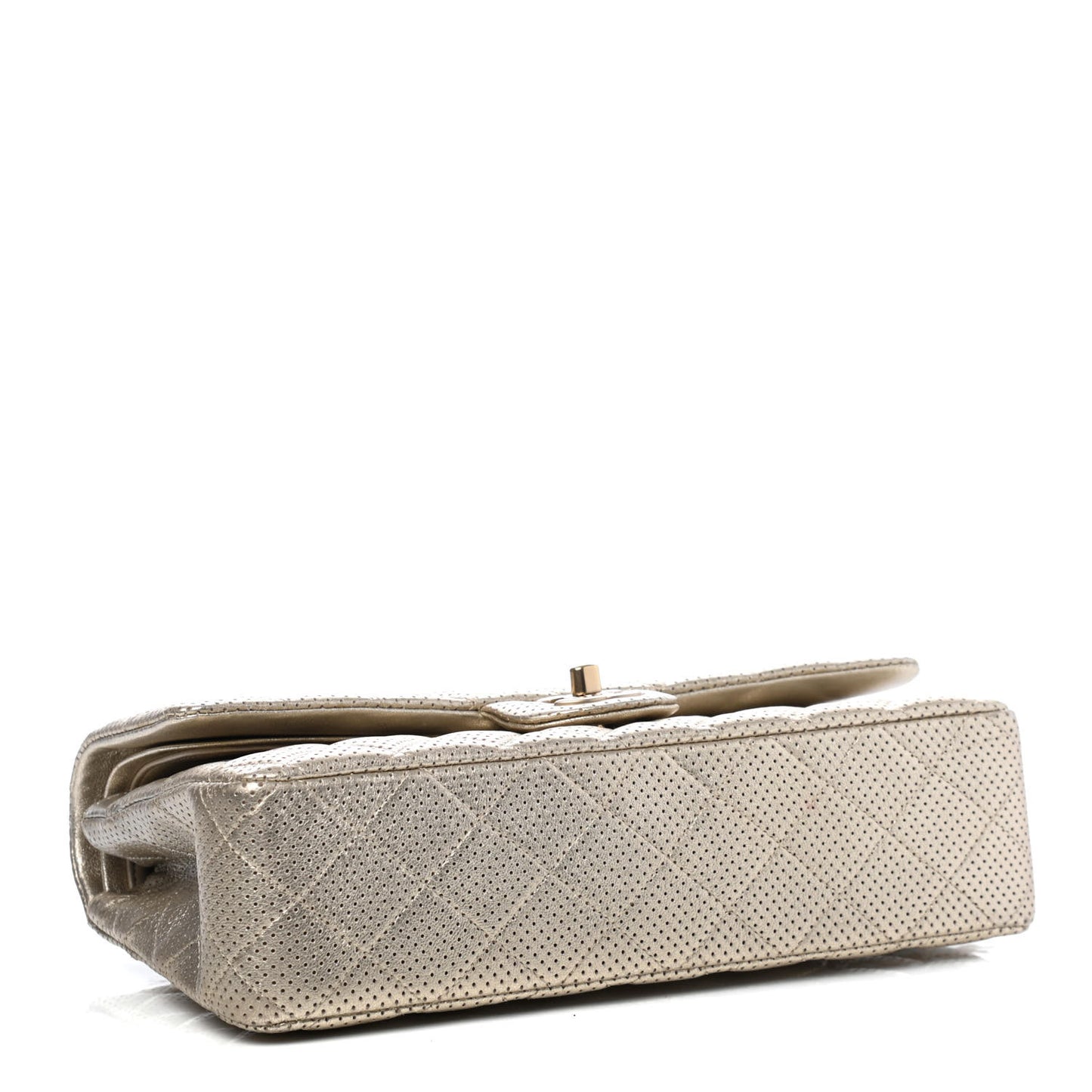 Metallic Lambskin Perforated Medium Double Flap Gold