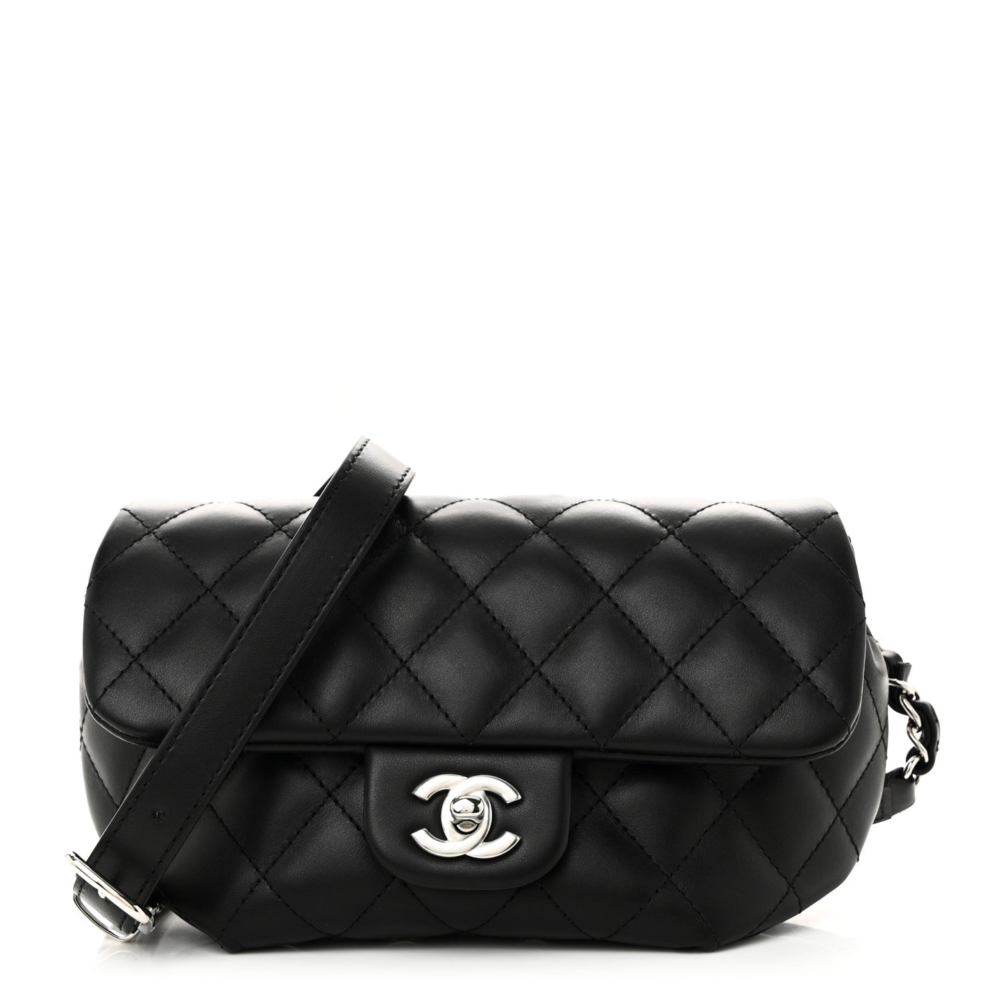 Calfskin Quilted CC Uniform Flap Belt Bag Black